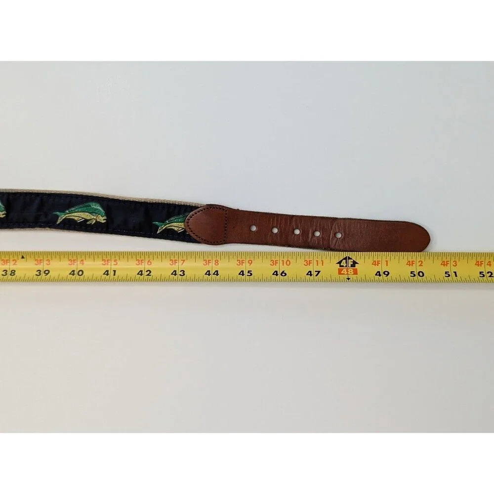 Vintage Leather Man Hand Made Essex CT Mahi Mahi Fish Belt Brass Buckle Size 46